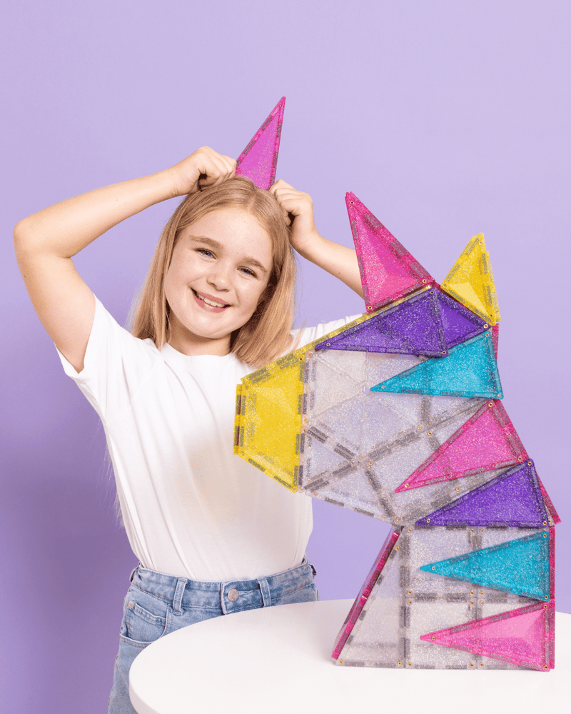 Magneettegels Glitter Unicorn Pack - set van 56 - Magnetische bouwspeelgoed Connetix - In den Olifant