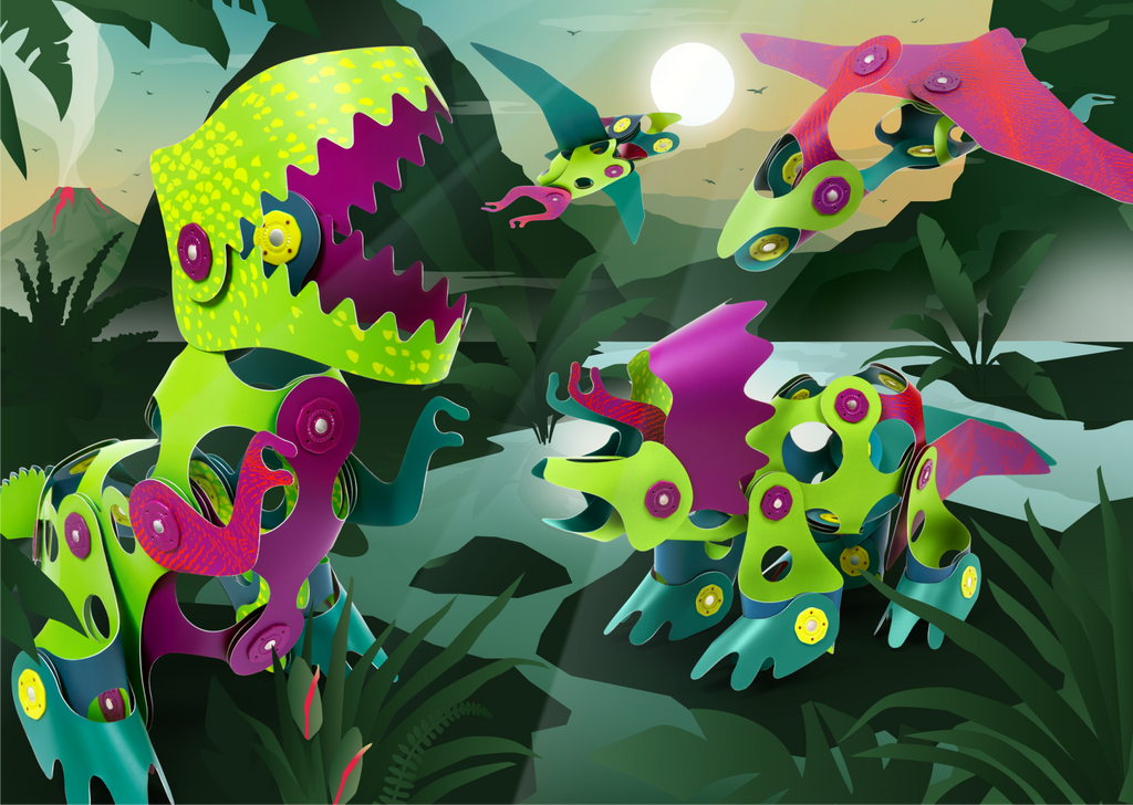 Magnetisch bouwspeelgoed Dino Adventure - set van 36 onderdelen - Magnetische bouwspeelgoed Clixo - In den Olifant
