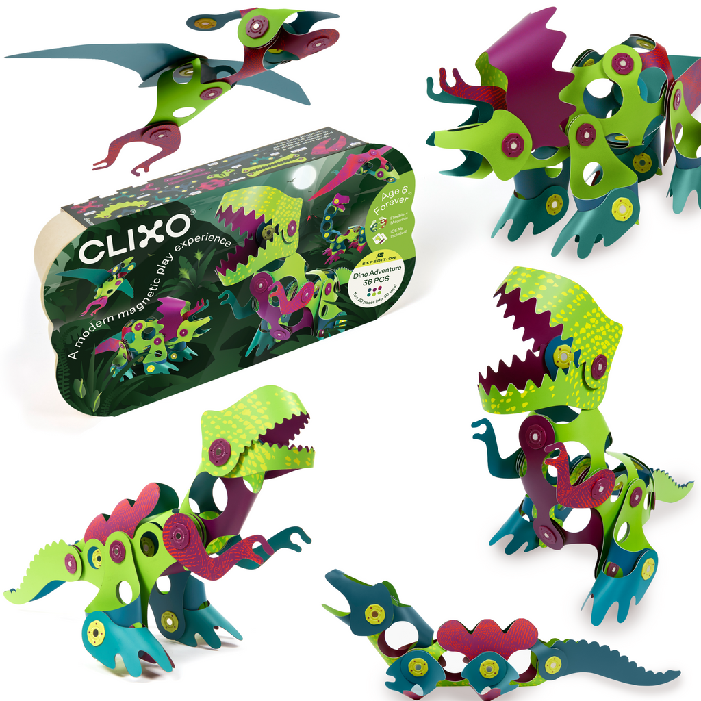 Magnetisch bouwspeelgoed Dino Adventure - set van 36 onderdelen - Magnetische bouwspeelgoed Clixo - In den Olifant