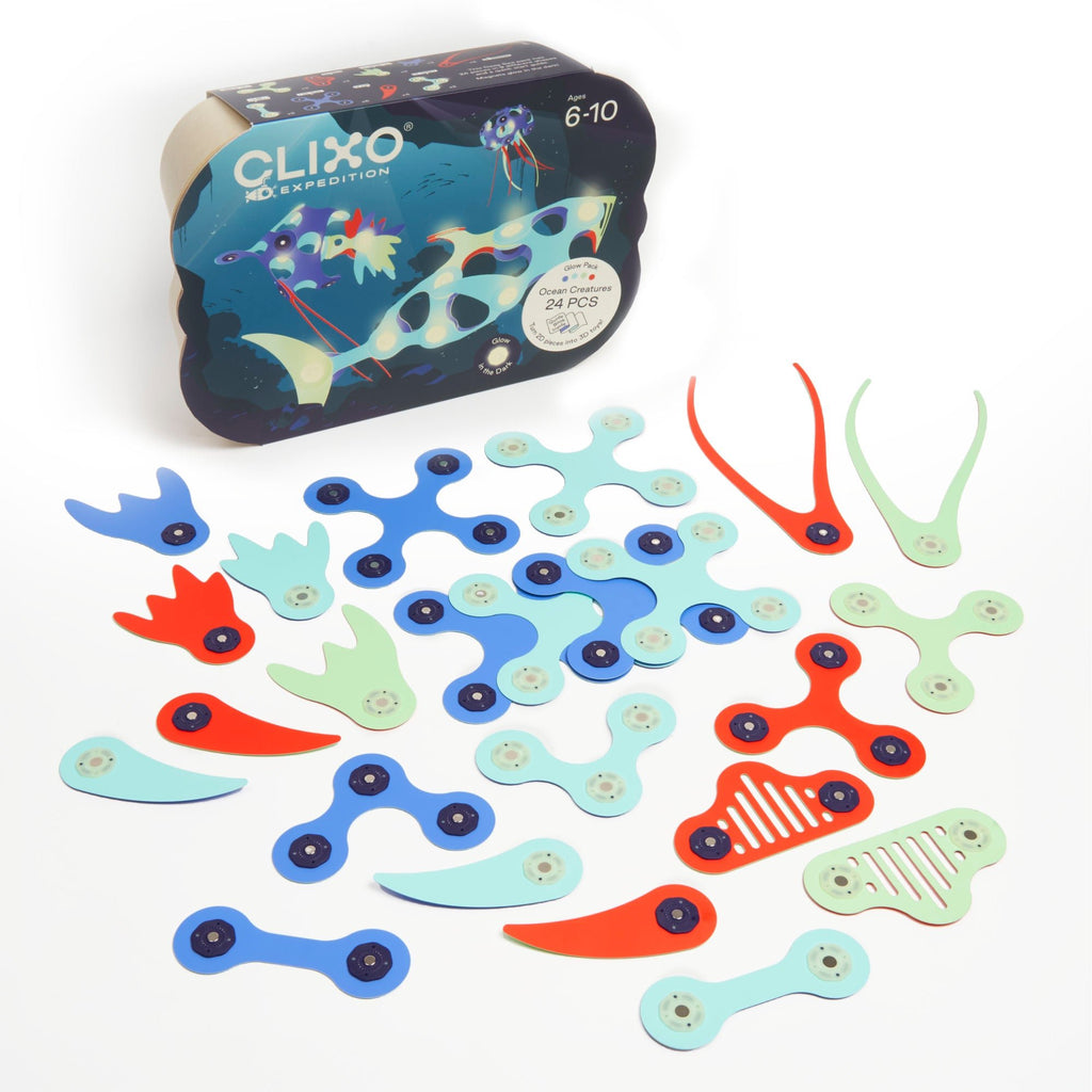 Magnetisch bouwspeelgoed Ocean Creatures - set van 24 onderdelen - Magnetische bouwspeelgoed Clixo - In den Olifant