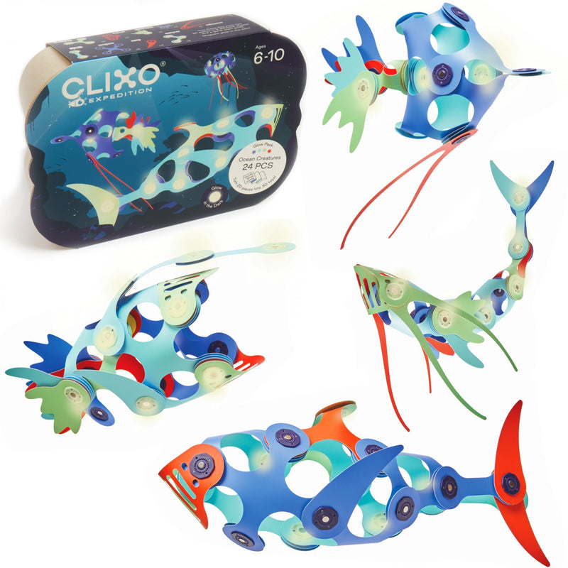 Magnetisch bouwspeelgoed Ocean Creatures - set van 24 onderdelen - Magnetische bouwspeelgoed Clixo - In den Olifant