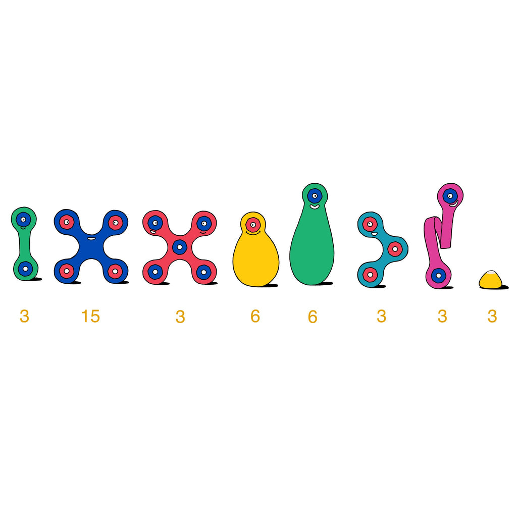 Magnetisch bouwspeelgoed Rainbow Pack - 42 onderdelen - Magnetische bouwspeelgoed Clixo - In den Olifant