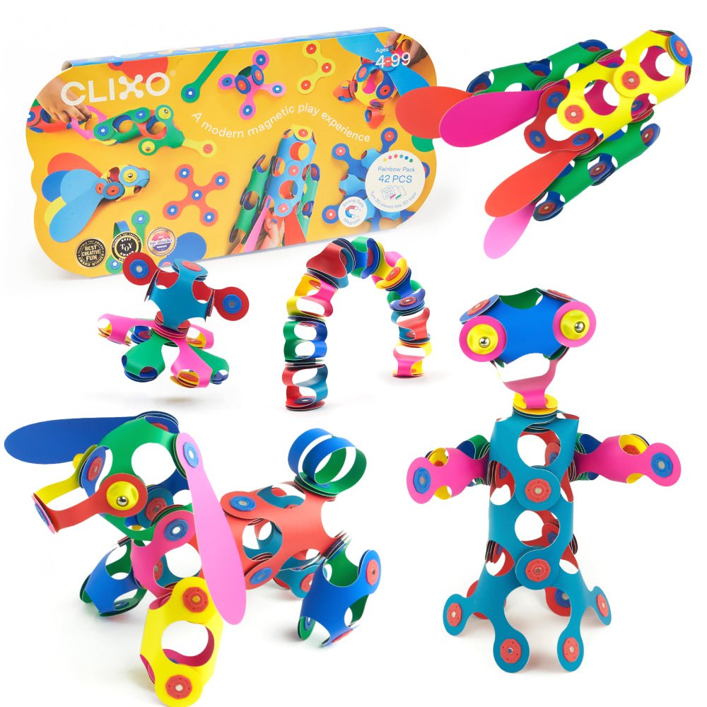 Magnetisch bouwspeelgoed Rainbow Pack - 42 onderdelen - Magnetische bouwspeelgoed Clixo - In den Olifant