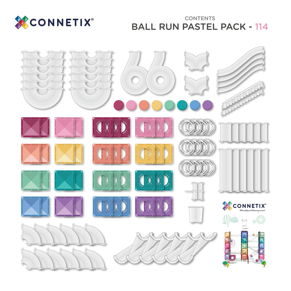 Magnetische knikkerbaan Ball Run Pastel Pack - set van 114 - Knikkers en knikkerbanen Connetix - In den Olifant