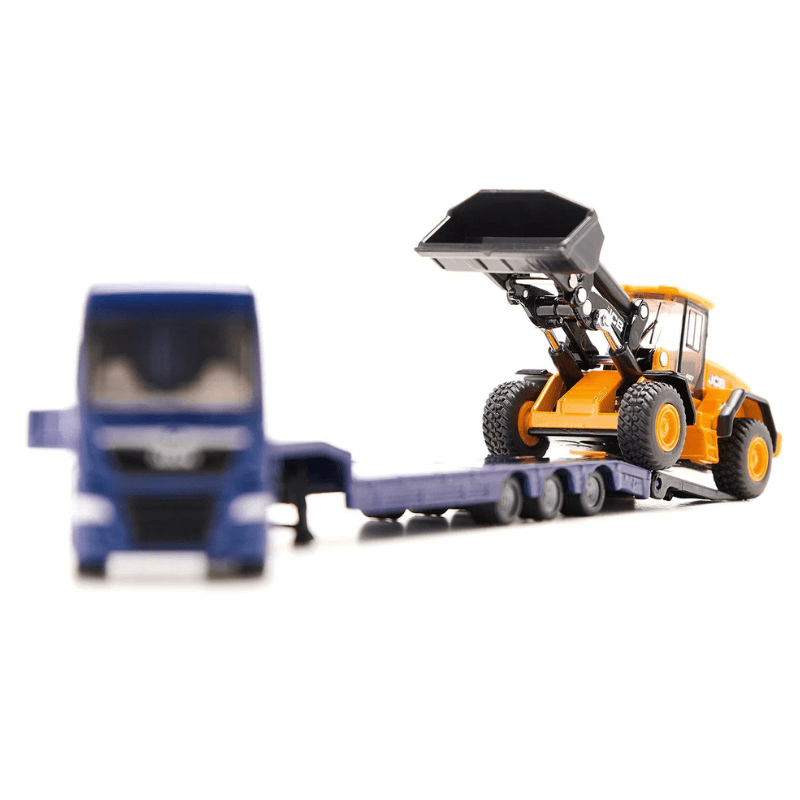 Man dieplader met JCB shovel 1:87 - Auto's en voertuigen Siku - In den Olifant