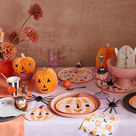 Servetten Pink & Orange Stripy Pumpkin Napkins - Set Van 16