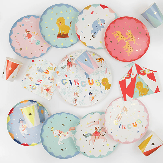 Set Van 8 Feestborden - Circus Dinner Plates