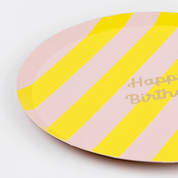 Feestborden Striped Happy Birthday Side Plates - Set Van 8