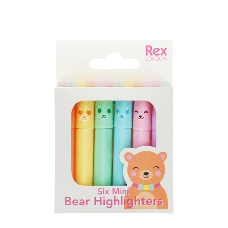 Mini highlighters Bear - set van 6 - Schrijfwaren REX London - In den Olifant