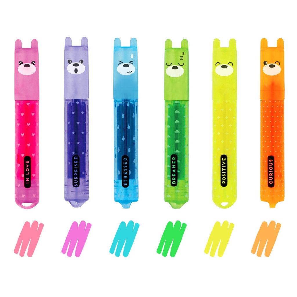 Mini Highlighters Teddy's Mood Teddy Bear - set van 6 - Schrijfwaren Legami - In den Olifant