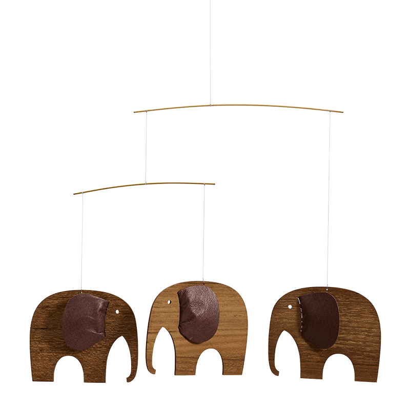 Mobiel n° 71 - Baby Elephants 3 Wood - Mobielen Flensted Mobiler ApS - In den Olifant