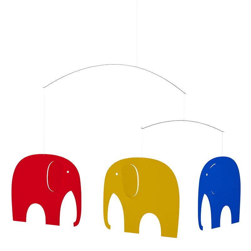 Mobiel n° 71 - Elephant Party Red, Blue & Yellow - Mobielen Flensted Mobiler ApS - In den Olifant
