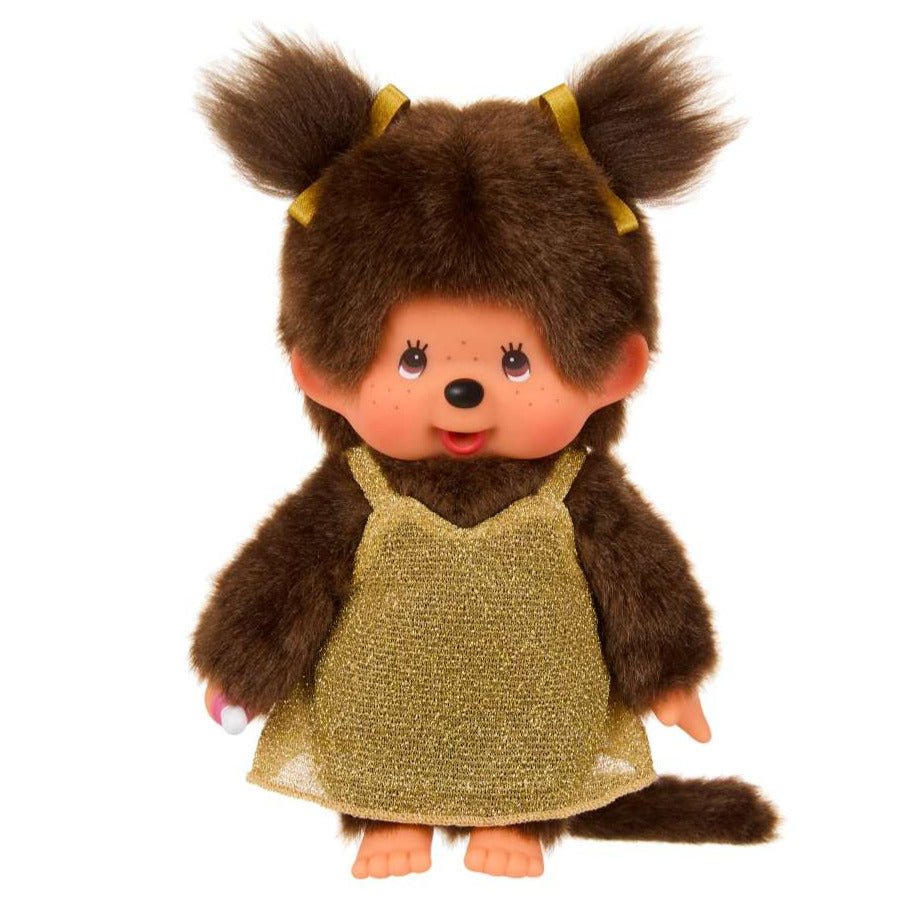 Monchhichi Meisje in gouden glitterjurk - 20 cm - Fantasieknuffels Monchhichi - In den Olifant