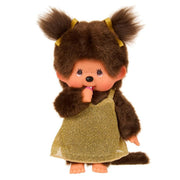 Monchhichi Meisje in gouden glitterjurk - 20 cm - Fantasieknuffels Monchhichi - In den Olifant