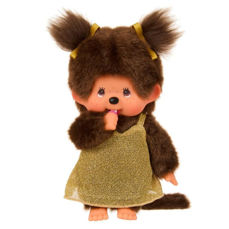 Monchhichi Meisje in gouden glitterjurk - 20 cm - Fantasieknuffels Monchhichi - In den Olifant