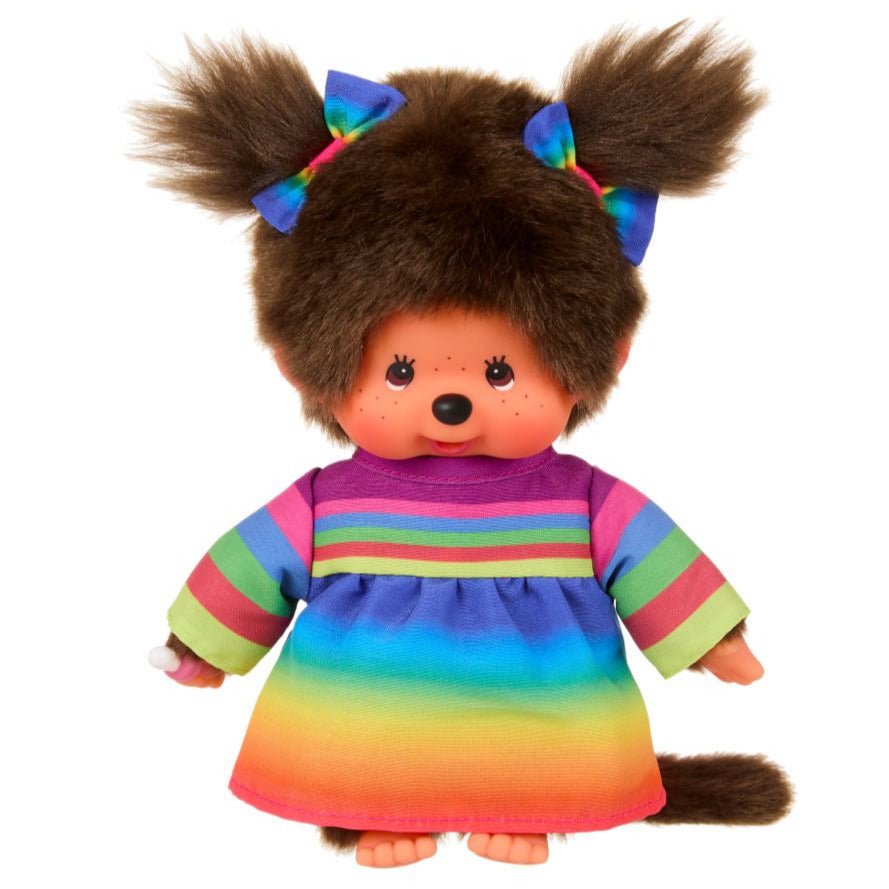 Monchhichi Meisje in regenboogjurk - 20 cm - Fantasieknuffels Monchhichi - In den Olifant