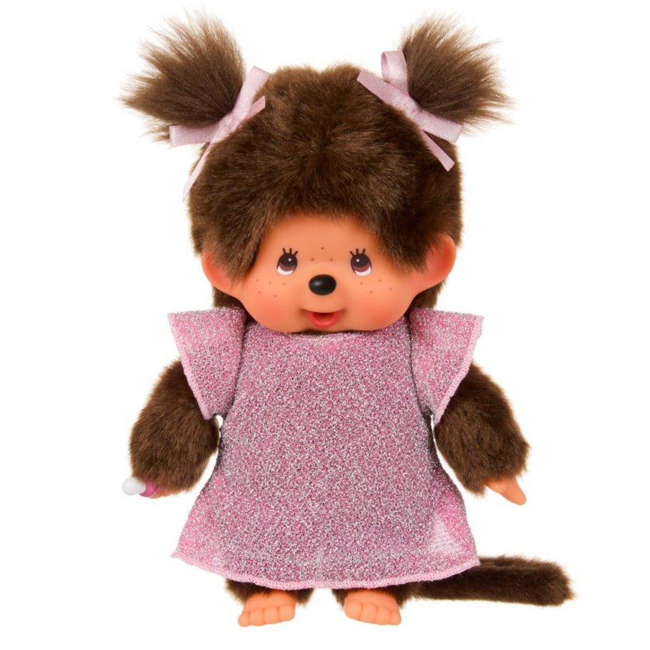 Monchhichi Meisje in roze glitterjurk - 20 cm - Fantasieknuffels Monchhichi - In den Olifant
