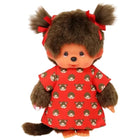 Monchhichi Meisje rood jurkje met print - 20 cm - Fantasieknuffels Monchhichi - In den Olifant