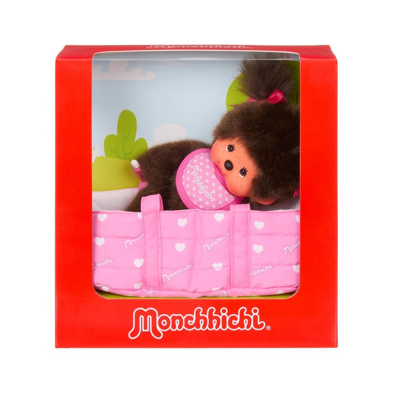 Monchhichi meisjesbaby in draagmand - 20 cm - Fantasieknuffels Monchhichi - In den Olifant