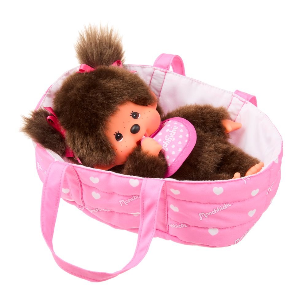 Monchhichi meisjesbaby in draagmand - 20 cm - Fantasieknuffels Monchhichi - In den Olifant