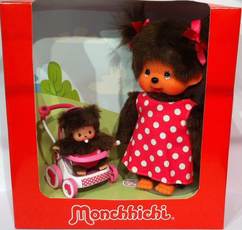 Monchhichi Mothercare met wandelwagen - 20 cm - Fantasieknuffels Monchhichi - In den Olifant
