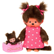 Monchhichi speelfiguur met MiniBebichhichi in draagmandje - 20 cm - Fantasieknuffels Monchhichi - In den Olifant