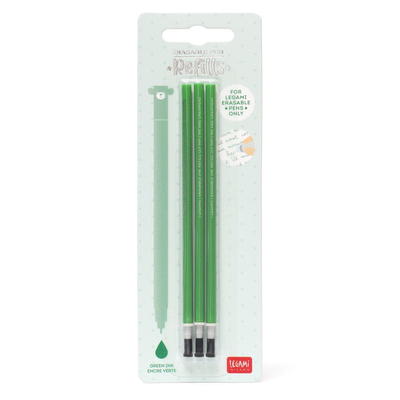 Navulling voor Legami pennen Erasable Gel Pen Refills Green - set van 3 - Schrijfwaren Legami - In den Olifant