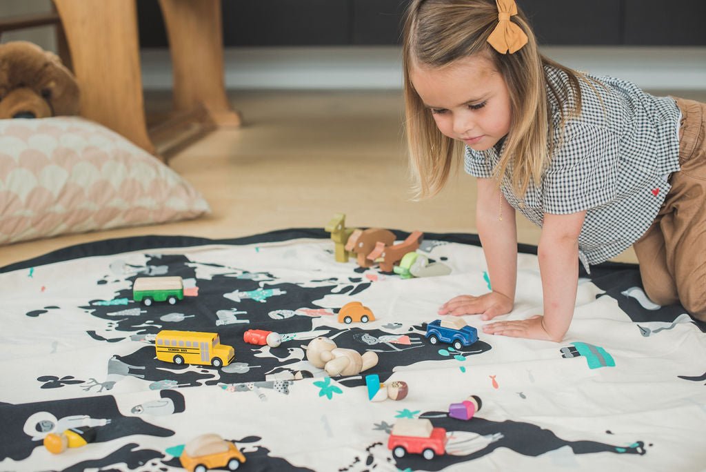 Noomad opbergzak en speelmat - Worldmap Black White - Opbergers Play&go - In den Olifant