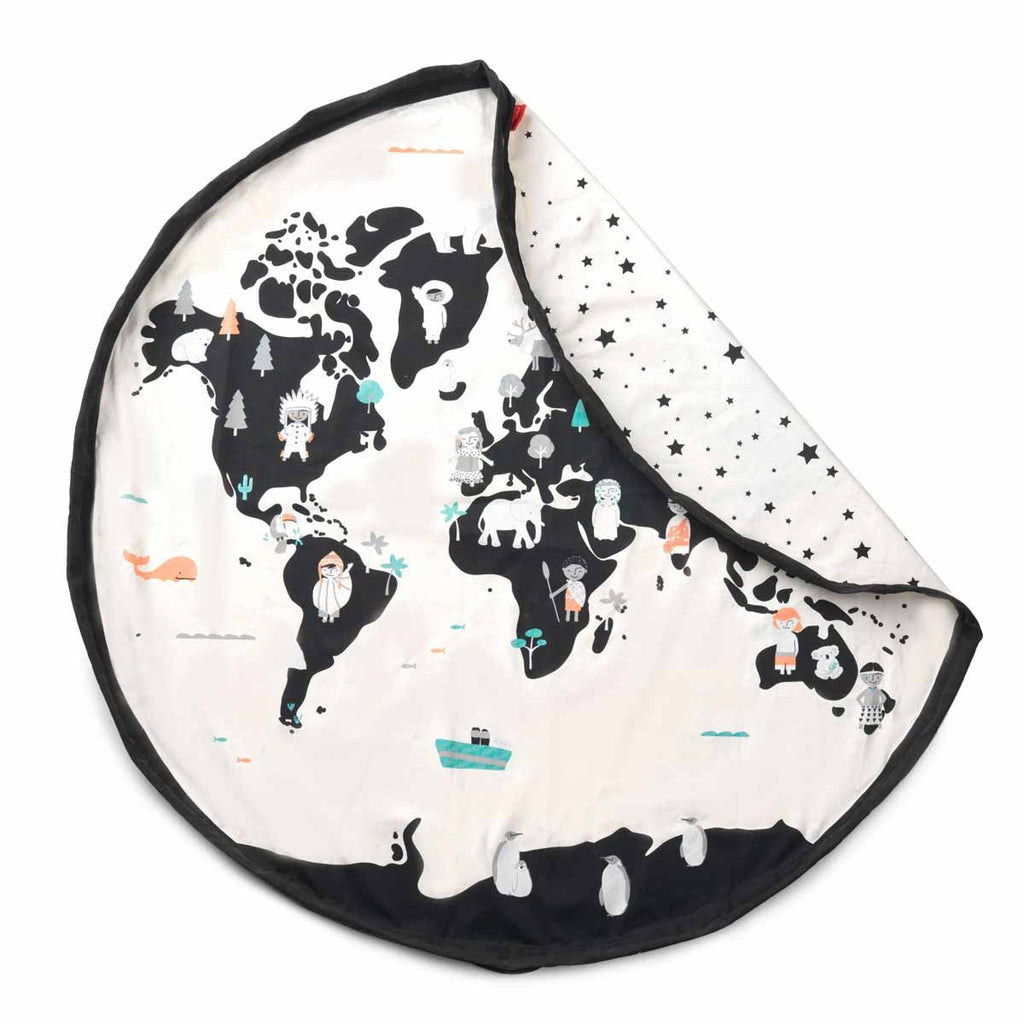 Noomad opbergzak en speelmat - Worldmap Black White - Opbergers Play&go - In den Olifant