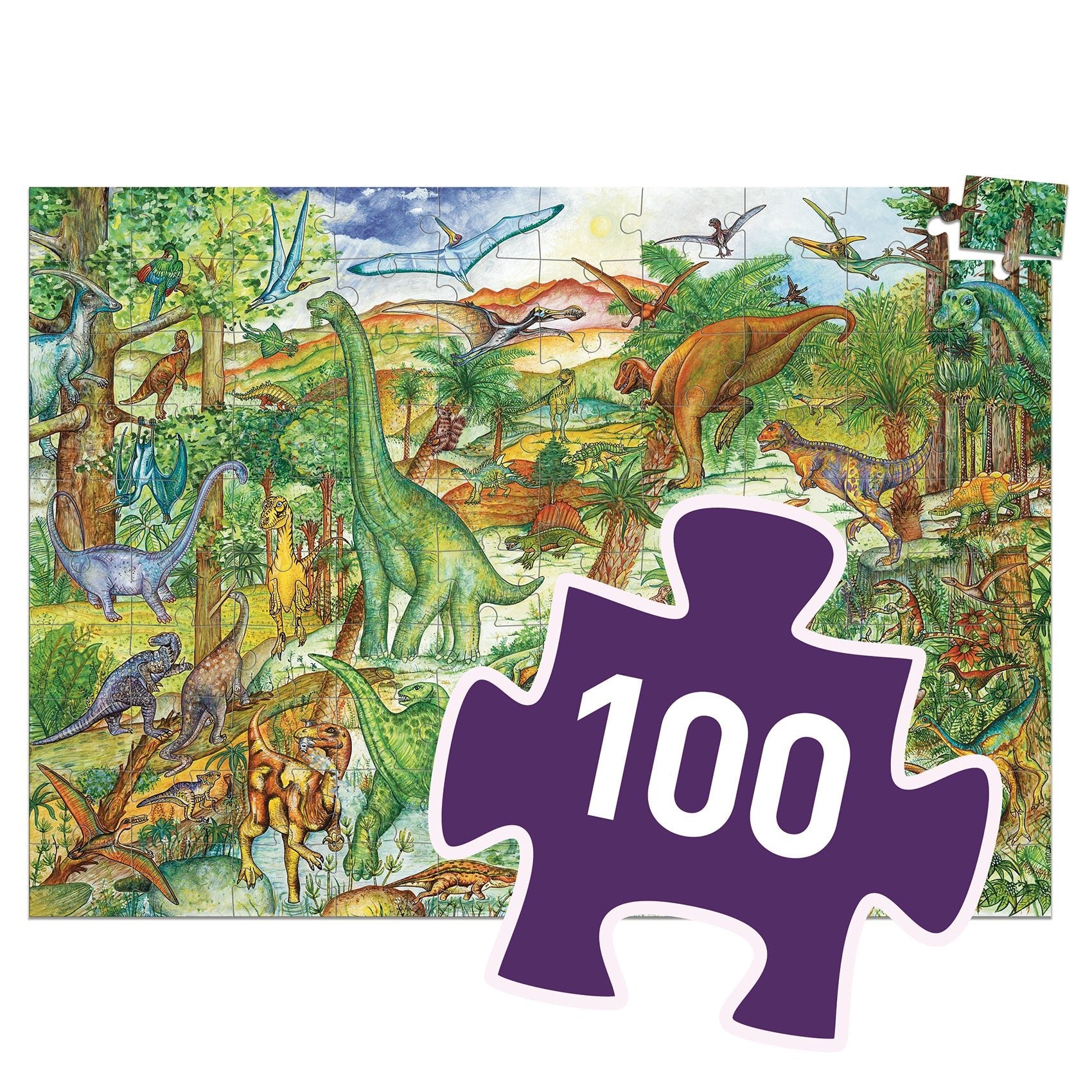 Djeco Observatiepuzzel – Dinosaurussen – 100 Stukjes, Met Poster En Boekje – Leuk én Leerzaam Voor Kinderen Vanaf 5 Jaar