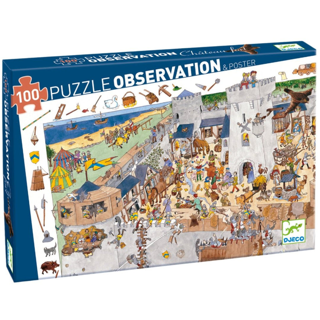 Observatiepuzzel Het versterkte kasteel - 100 stukjes + poster - Legpuzzels Djeco - In den Olifant