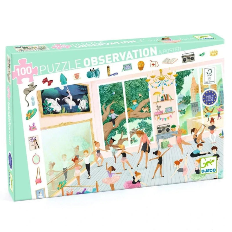 Observatiepuzzel met poster Dansschool - 100 stukjes - Legpuzzels Djeco - In den Olifant