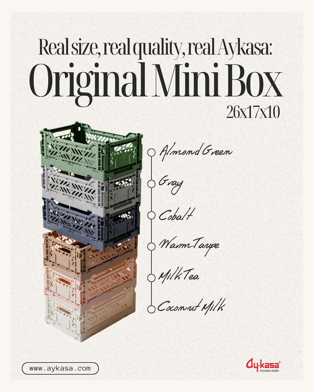 Opbergmandje Minibox Foldable Crate Almond Green - 26,5 x 17 x 10,5 cm - Opbergers Aykasa - In den Olifant