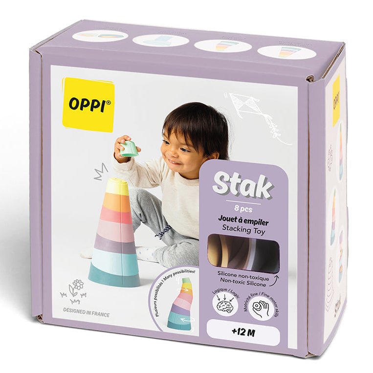 Oppi Stak siliconen stapeltoren - 8 onderdelen - Stapelspeelgoed Oppi - In den Olifant