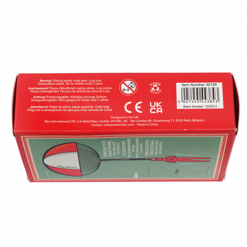 Parachutist in doosje - Traditional Skydiver Toy - Actief buitenspeelgoed REX London - In den Olifant