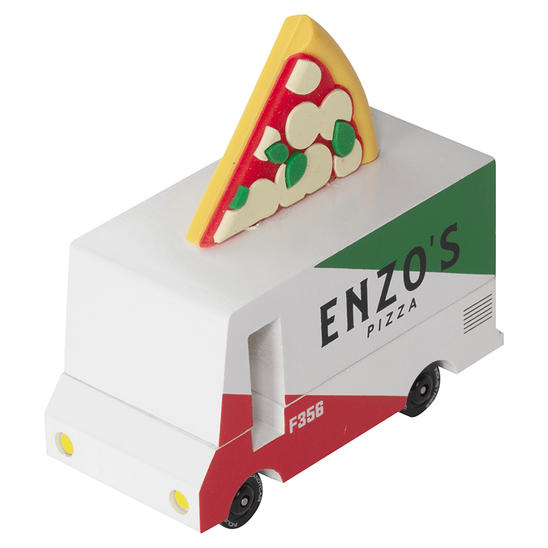 Pizza Van (F356) 8,4X4,1X6,5Cm, Wooden Diecast, In Giftbox, 3+ - Speelvoertuigen Candycar - In den Olifant