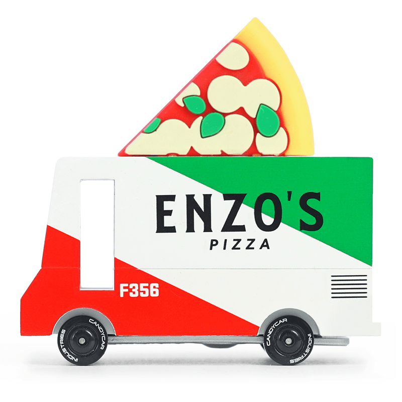 Pizza Van (F356) 8,4X4,1X6,5Cm, Wooden Diecast, In Giftbox, 3+ - Speelvoertuigen Candycar - In den Olifant