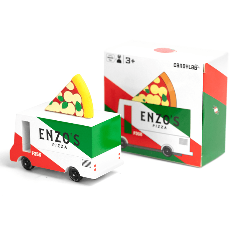 Pizza Van (F356) 8,4X4,1X6,5Cm, Wooden Diecast, In Giftbox, 3+ - Speelvoertuigen Candycar - In den Olifant