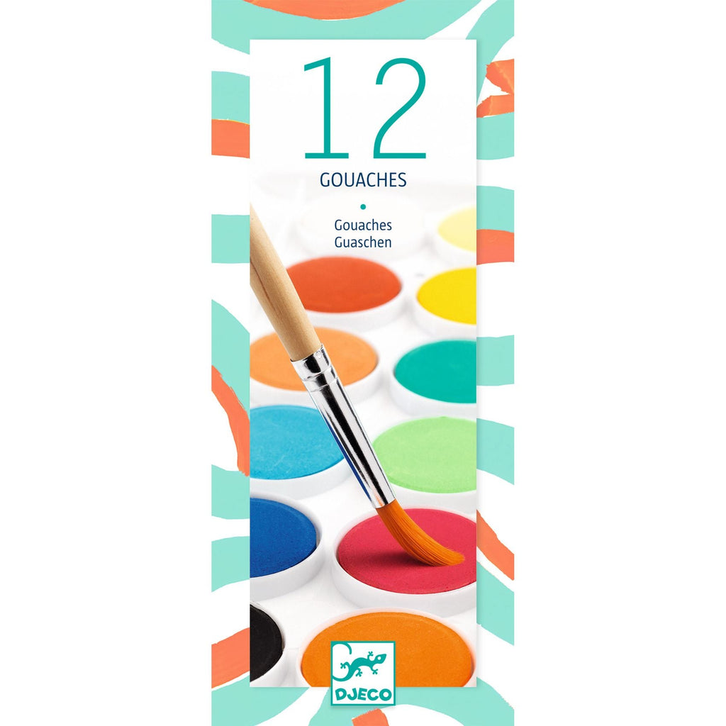 Plakkaatverf - 12 Kleuren Gouaches Klassiek - Knutselmateriaal Djeco - In den Olifant