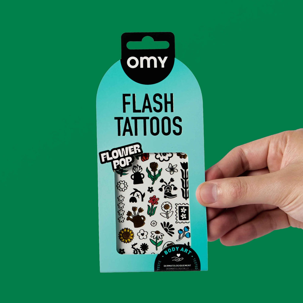 Plaktattoos Flash Tattoo Flower Pop - 47 stuks - Kinderschmink en tattoos Omy - In den Olifant