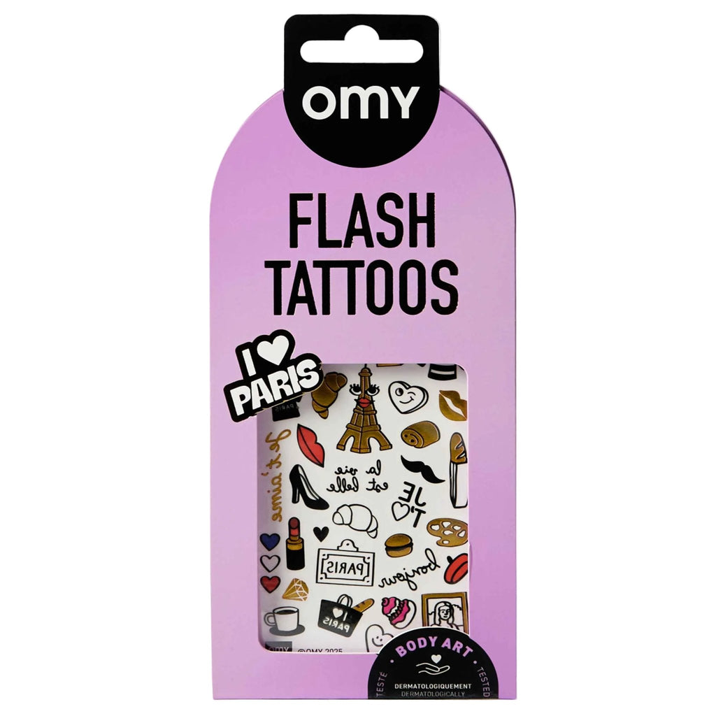 Plaktattoos Flash Tattoo I Love Paris - 52 stuks - Kinderschmink en tattoos Omy - In den Olifant