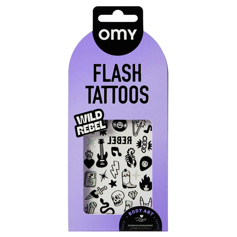 Plaktattoos Flash Tattoo Wild Rebel - 46 stuks - Kinderschmink en tattoos Omy - In den Olifant