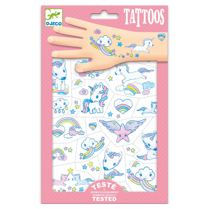 Plaktattoos met glitter Eenhoorns - set van 50 - Kinderschmink en tattoos Djeco - In den Olifant