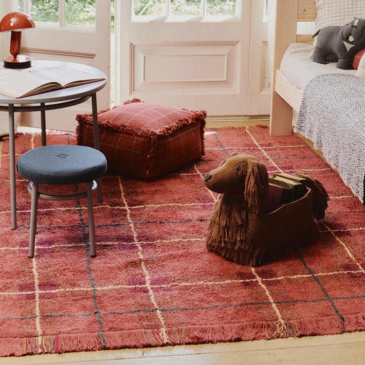 Poef Handloom Pouf Mapple Red - 40 x 40 x 20 cm - Kinderzetels en poefs Lorena Canals - In den Olifant