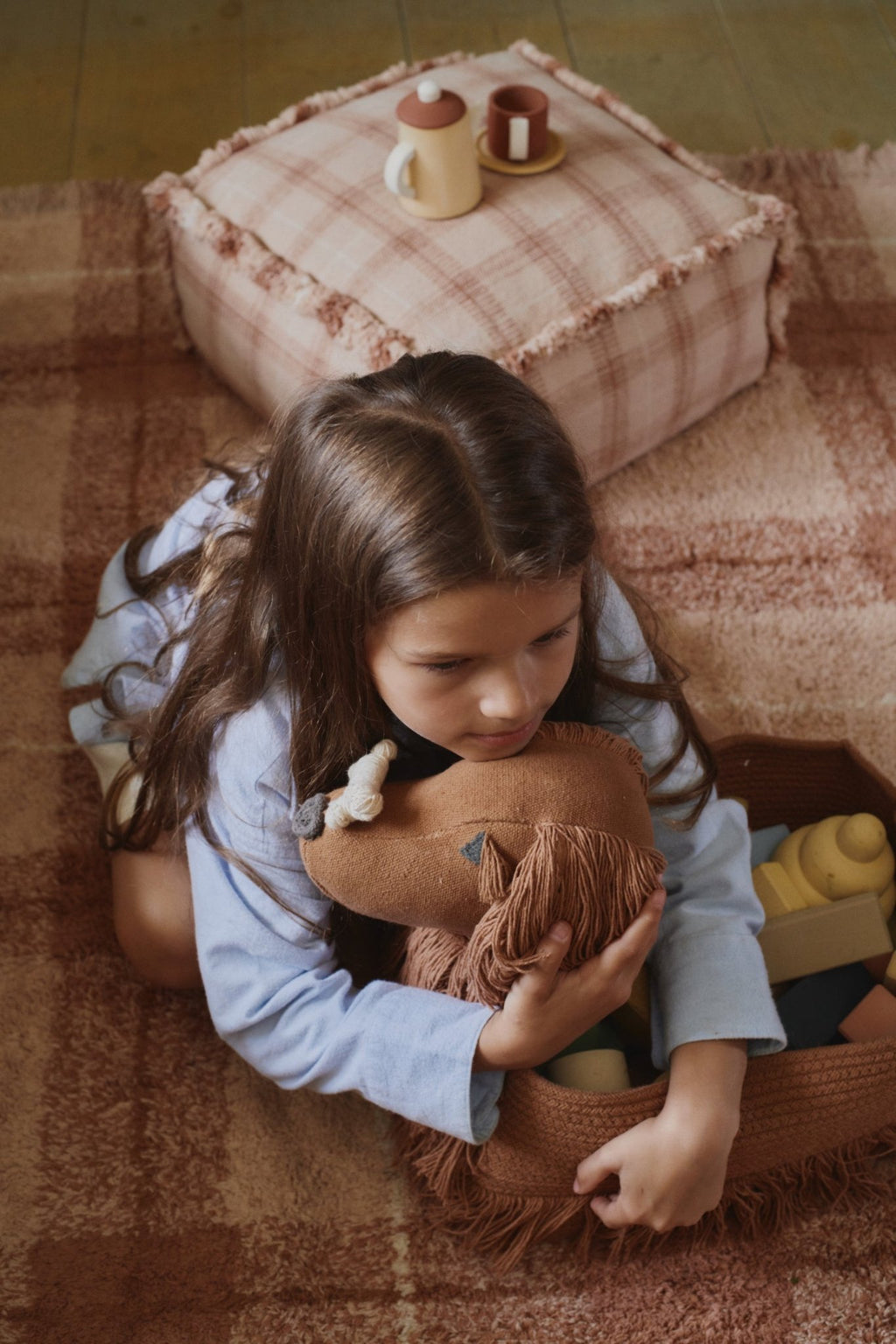 Poef Handloom Pouf Rose - 40 x 40 x 20 cm - Kinderzetels en poefs Lorena Canals - In den Olifant