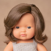 Pop Europees meisje met bruin haar - 38 cm - Babypoppen Miniland - In den Olifant