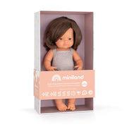 Pop Europees meisje met bruin haar - 38 cm - Babypoppen Miniland - In den Olifant