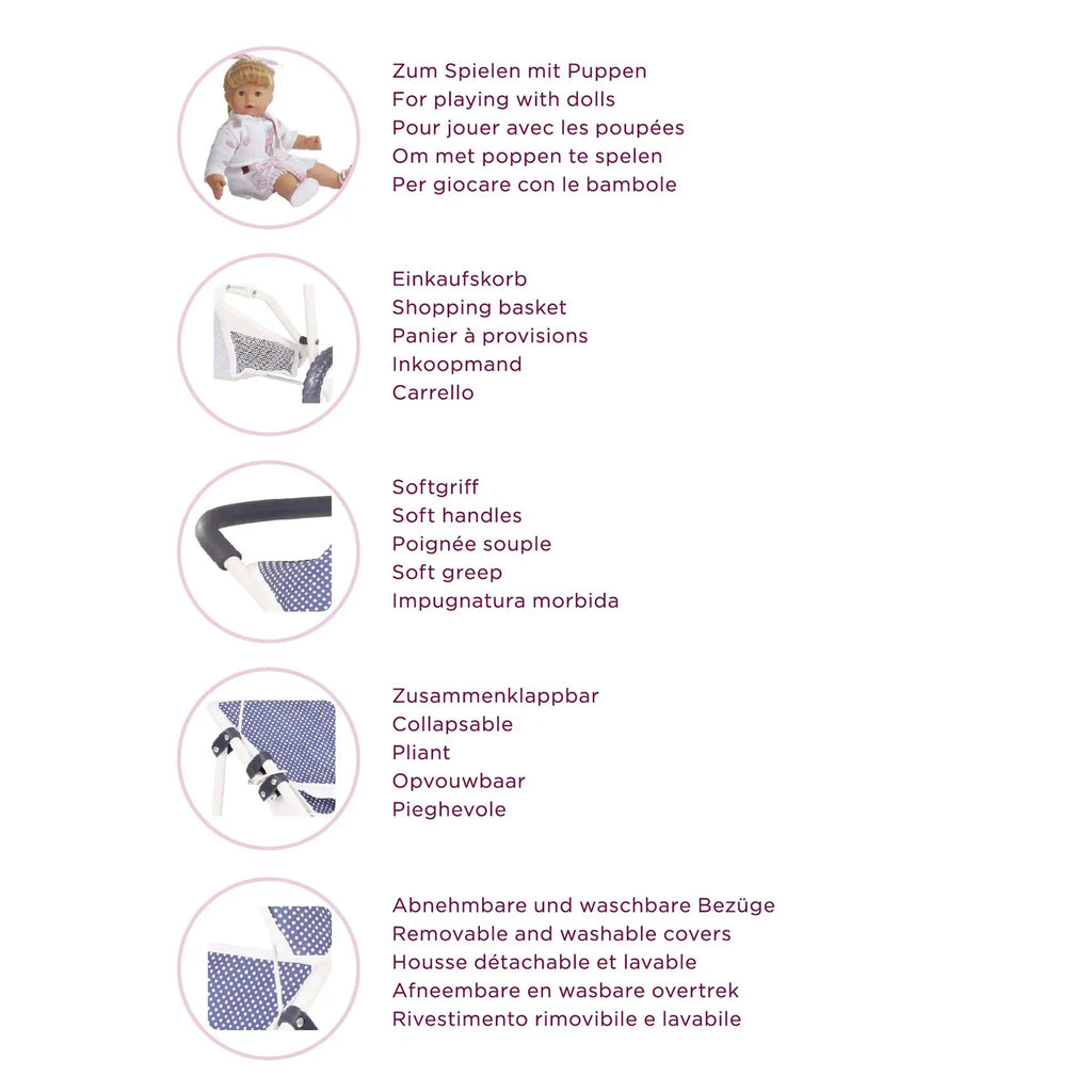 Poppenbuggy Needful Things - Spotty Blue - Poppenaccessoires Götz - In den Olifant