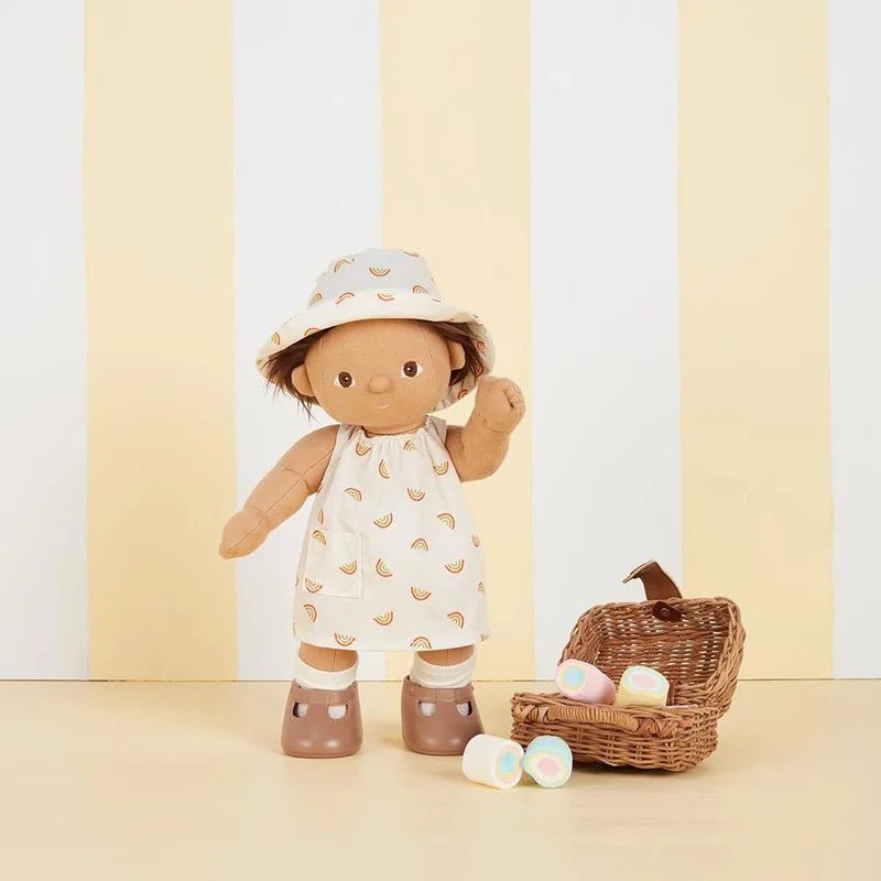 Poppenkleertjes Dinkum Dolls Cotton Una Rainbow Dress Set - Ivory - Poppenkleding Olli Ella - In den Olifant
