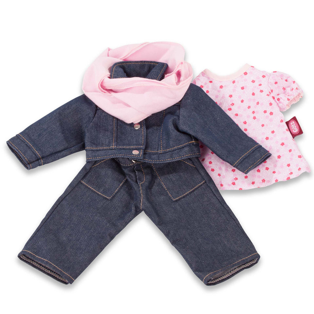 Poppenoutfit Boutique Combi Jeans and flowers - voor staanpoppen 45 - 50 cm - Poppenkleding Götz - In den Olifant